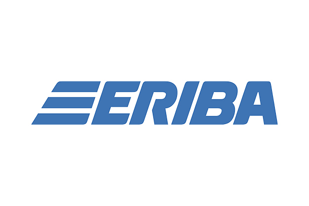 Das Logo der Marke Eriba. Der Schriftzug "ERIBA" ist in Großbuchstaben in einem kräftigen Blau gehalten, mit stilisierten horizontalen Linien am linken Ende des "E", ähnlich dem Hymer-Logo.